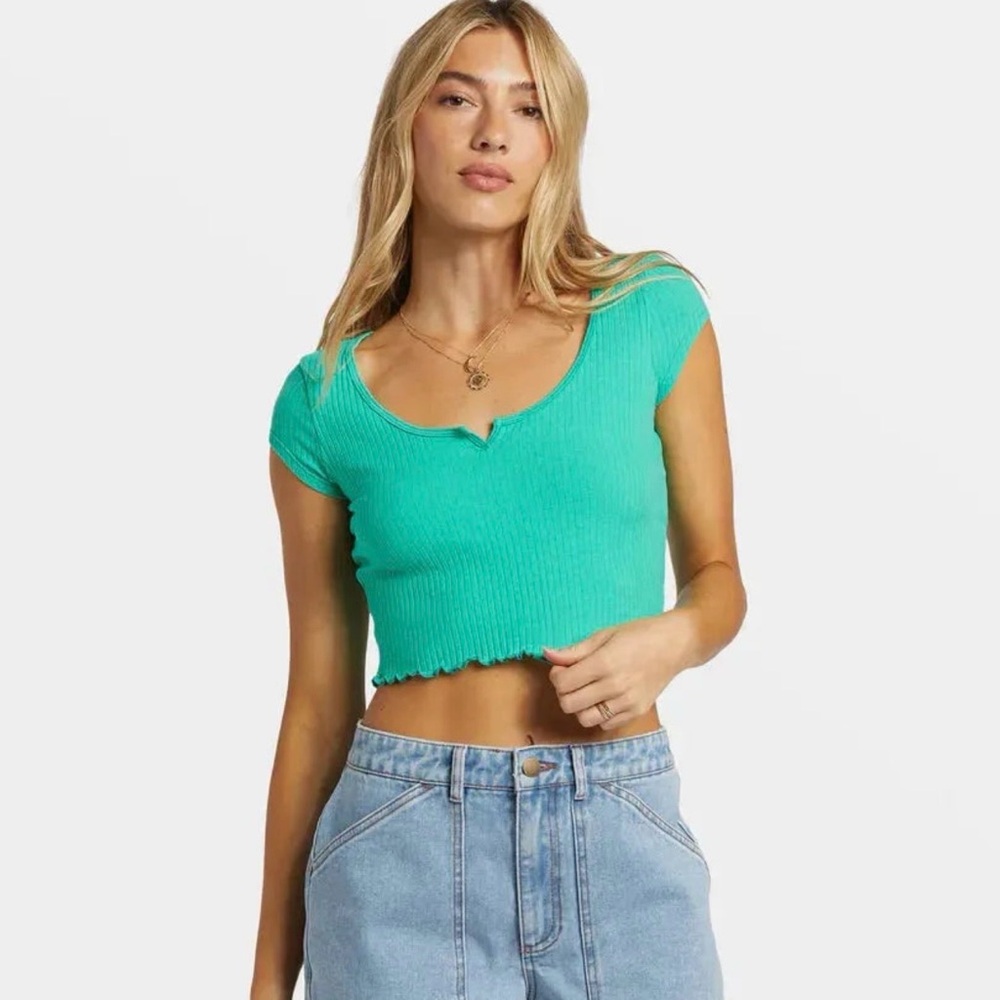 Billabong Teal Ribbed Crop Top